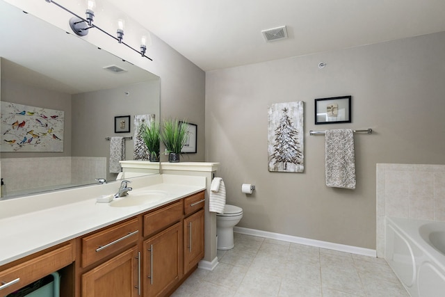 full bathroom featuring visible vents, a garden tub, baseboards, and tile patterned floors
