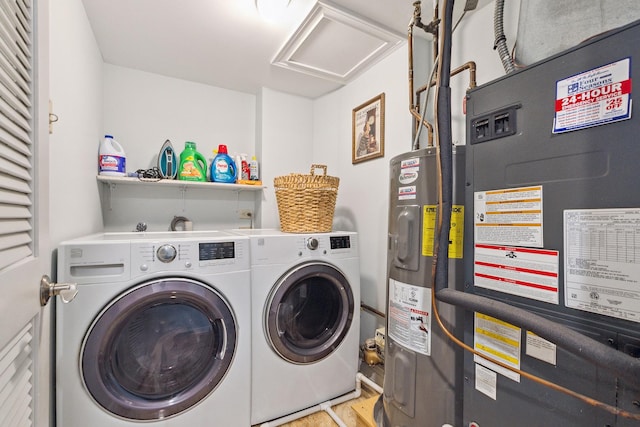 11138 Center Rd Unit E22, Palos Hills, IL 60465 - laundry area with water heater, heating unit, attic access, and separate washer and dryer