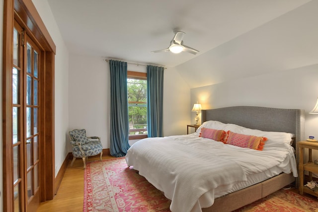 1726 Wesley Ave, Evanston, IL 60201 - bedroom with light wood finished floors, vaulted ceiling, and a ceiling fan