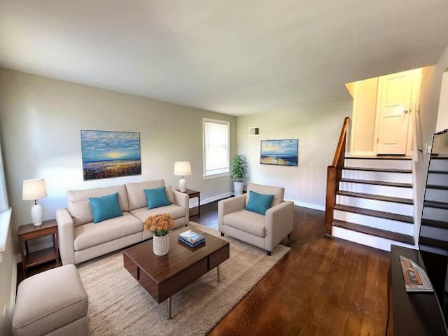 5133 W 64th St, Chicago, IL 60638 - living area featuring stairway, baseboards, and dark wood-style flooring