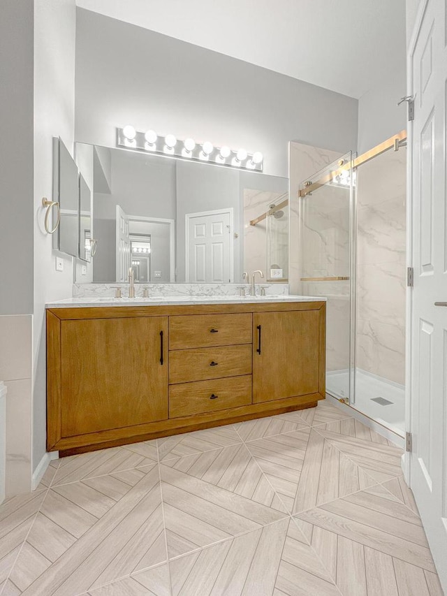 2073 Cambria Ct, Northbrook, IL 60062 - bathroom with a marble finish shower, a sink, and double vanity