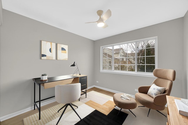 2073 Cambria Ct, Northbrook, IL 60062 - office with a ceiling fan, baseboards, and light wood-style flooring