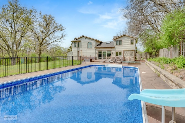 7S745 State Route 53rd Hwy, Naperville, IL 60540 - view of pool with a water slide, a fenced backyard, and a wooden deck