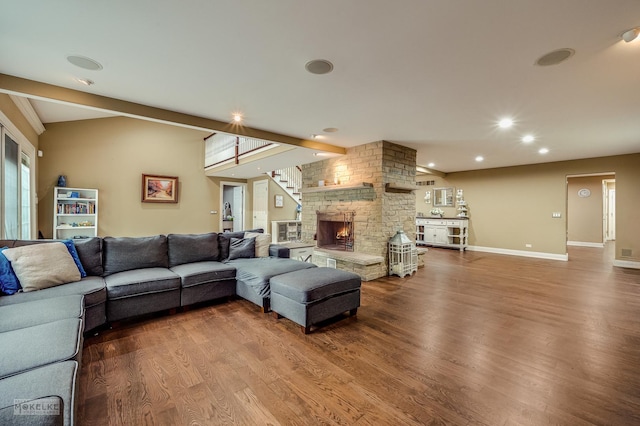 7S745 State Route 53rd Hwy, Naperville, IL 60540 - living room with wood finished floors, recessed lighting, baseboards, and a fireplace