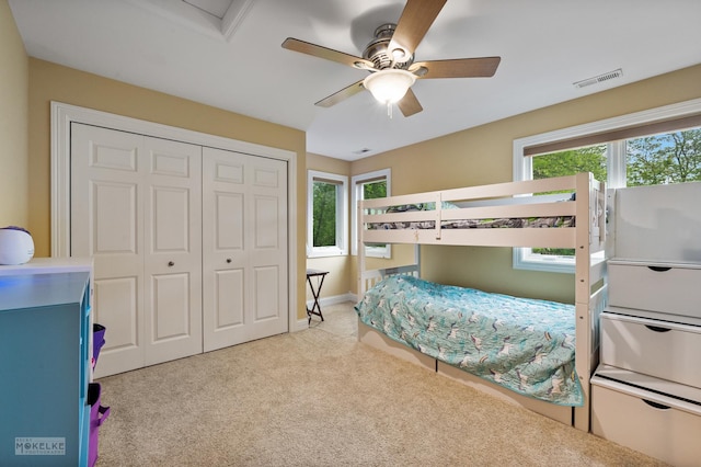 7S745 State Route 53rd Hwy, Naperville, IL 60540 - carpeted bedroom featuring multiple windows, a closet, baseboards, and ceiling fan
