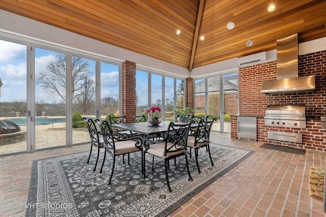 546 Oak Knoll Rd, Barrington Hills, IL 60010 - sunroom with a wall unit AC and brick floor