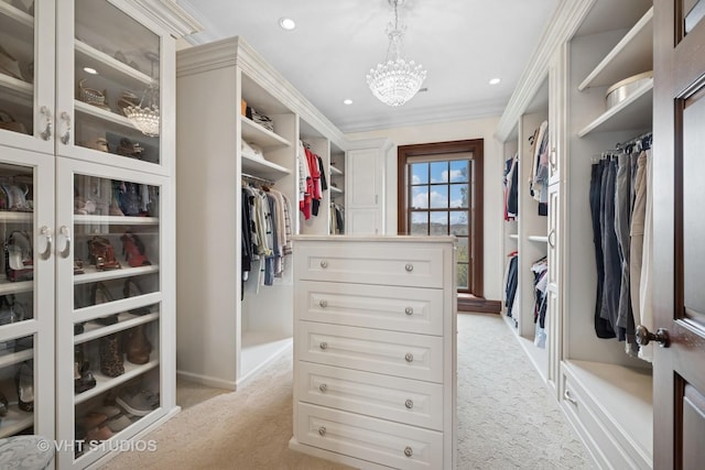 546 Oak Knoll Rd, Barrington Hills, IL 60010 - walk in closet featuring a chandelier and light carpet