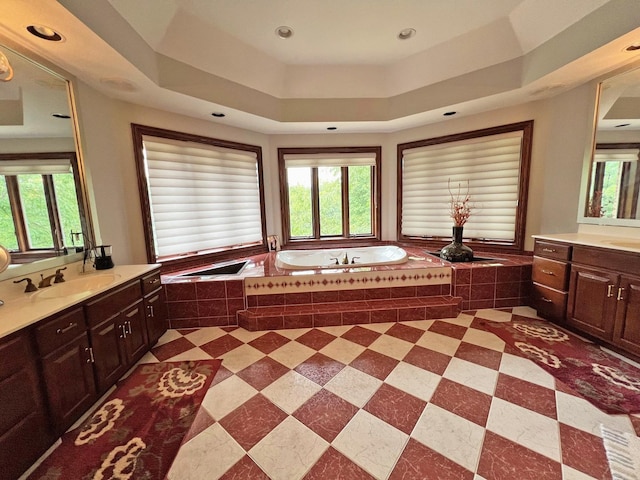 37418 N Fox Hill Dr, Wadsworth, IL 60083 - full bathroom with a sink, a garden tub, two vanities, and plenty of natural light