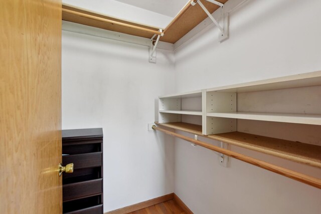 walk in closet with wood finished floors