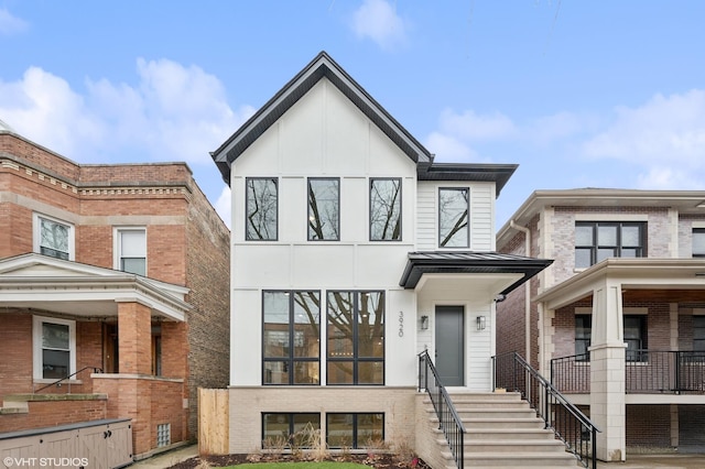 view of front of house with brick siding and stucco siding