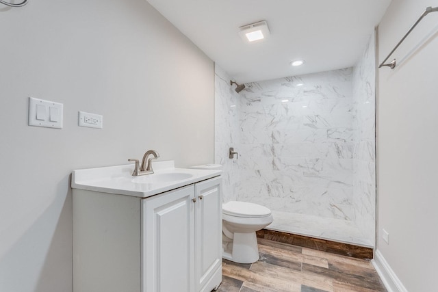 7740 S Vernon Ave, Chicago, IL 60619 - full bath featuring recessed lighting, wood finished floors, toilet, vanity, and a stall shower