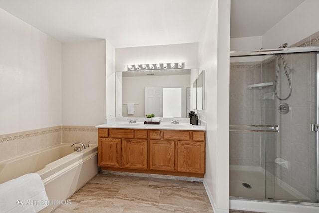 2505 Camberley Cir Unit 3-813, Westchester, IL 60154 - full bath featuring a stall shower, a garden tub, double vanity, and marble finish flooring