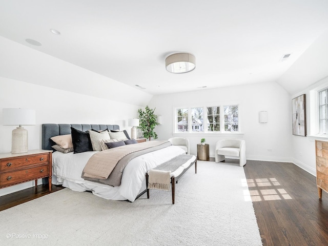 180 De Windt Rd, Winnetka, IL 60093 - bedroom featuring baseboards, lofted ceiling, dark wood-style floors, and visible vents