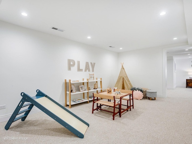 180 De Windt Rd, Winnetka, IL 60093 - game room featuring visible vents, carpet flooring, baseboards, and recessed lighting