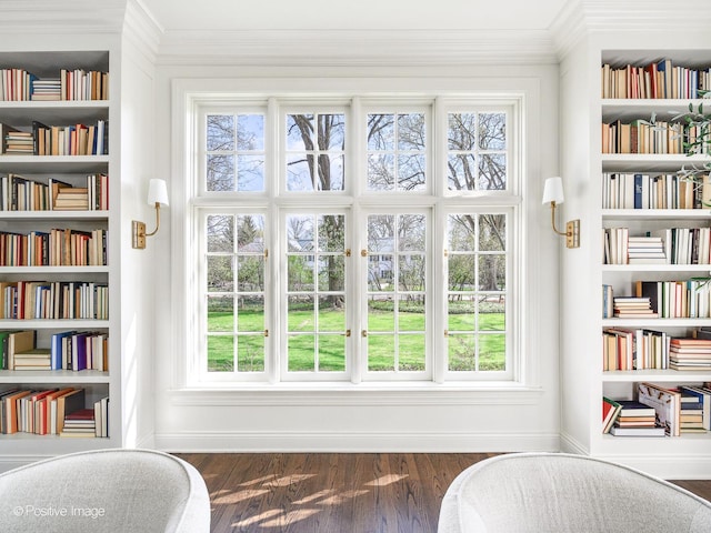 180 De Windt Rd, Winnetka, IL 60093 - living area featuring baseboards, ornamental molding, a healthy amount of sunlight, and wood finished floors