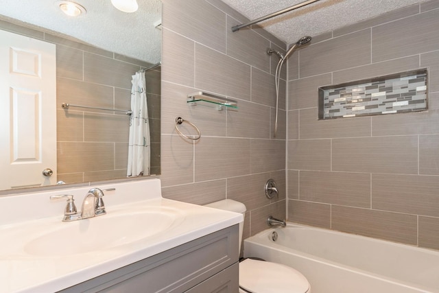 1472 N Rock Run Dr Unit 1C, Crest Hill, IL 60403 - bathroom featuring toilet, shower / bath combo, vanity, and a textured ceiling