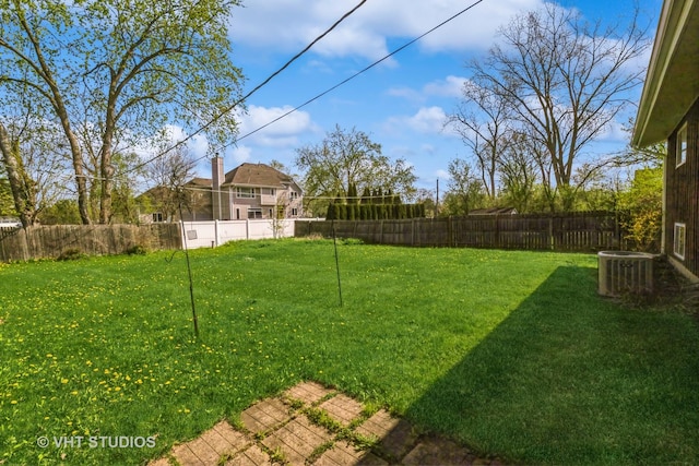 view of yard with a fenced backyard