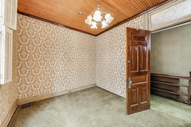 1312 N Astor St, Chicago, IL 60610 - unfurnished room featuring wallpapered walls, carpet flooring, a chandelier, ornamental molding, and baseboards