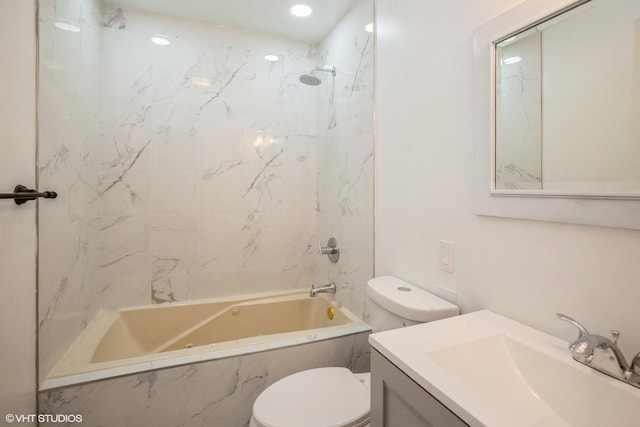 943 Maple Ln, Elk Grove Village, IL 60007 - bathroom with a combined bath / shower with marble appearance, toilet, and vanity
