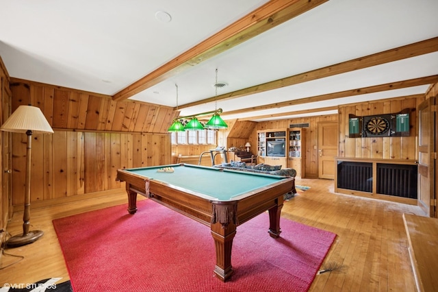 1250 Westmoor Rd, Winnetka, IL 60093 - recreation room featuring wood walls, hardwood / wood-style flooring, beam ceiling, and billiards table