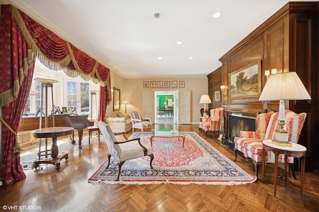 1250 Westmoor Rd, Winnetka, IL 60093 - living room with crown molding, recessed lighting, and baseboards