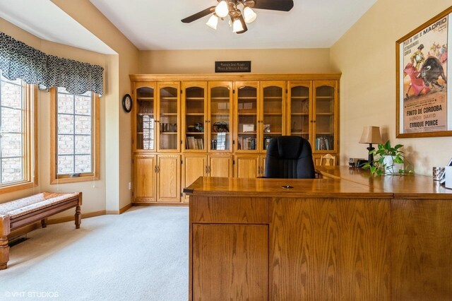 13 W Royal Oaks Dr, Bristol, IL 60512 - office area with a ceiling fan, light colored carpet, and baseboards