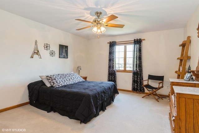 13 W Royal Oaks Dr, Bristol, IL 60512 - bedroom featuring light carpet, baseboards, and a ceiling fan