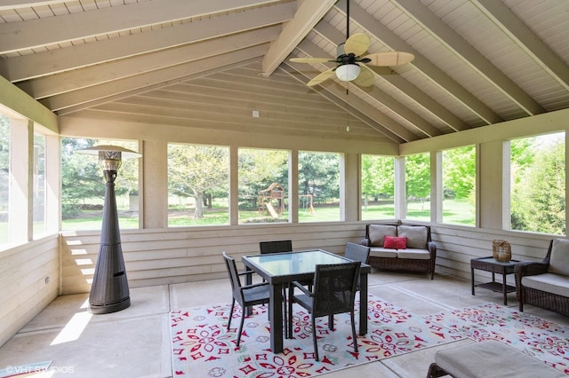 13 W Royal Oaks Dr, Bristol, IL 60512 - sunroom / solarium featuring a ceiling fan, outdoor lounge area, and outdoor dining area