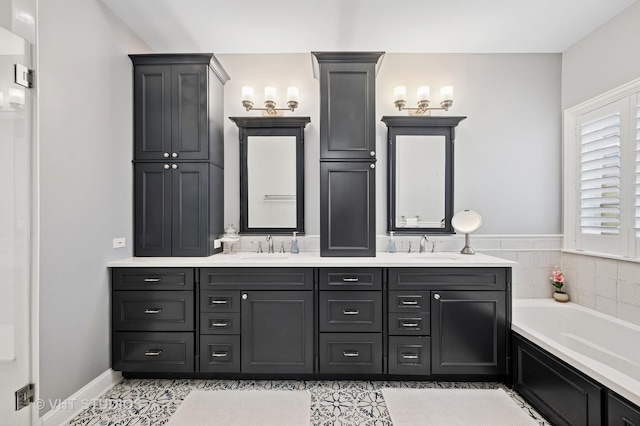 3118 Oliver Ln, Northbrook, IL 60062 - bathroom featuring double vanity, a bath, and tile patterned floors