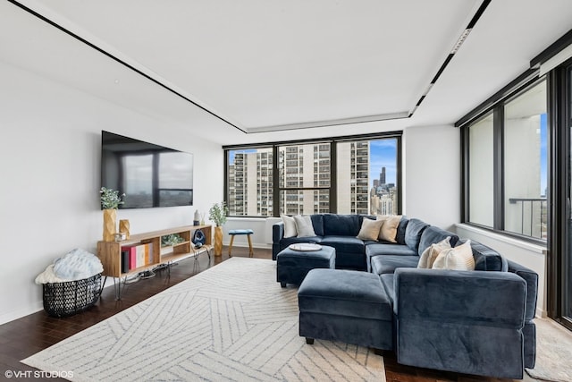 1560 N Sandburg Ter Unit 2301J, Chicago, IL 60610 - living area with baseboards, wood finished floors, and a raised ceiling