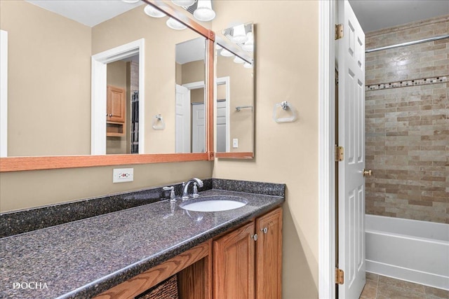 full bathroom featuring vanity, tile patterned flooring, and bathtub / shower combination