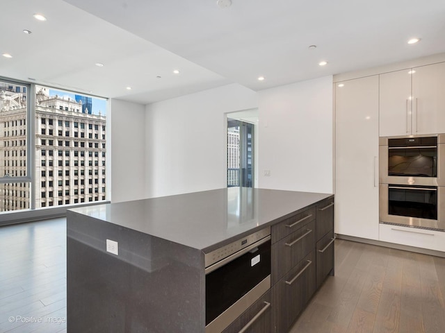 403 N Wabash Ave Unit 13B, Chicago, IL 60611 - kitchen featuring stainless steel appliances, modern cabinets, light wood-style flooring, plenty of natural light, and a wall of windows