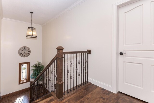 14431 E 2400 N Rd, Hudson, IL 61748 - stairway featuring wood finished floors, ornamental molding, and baseboards