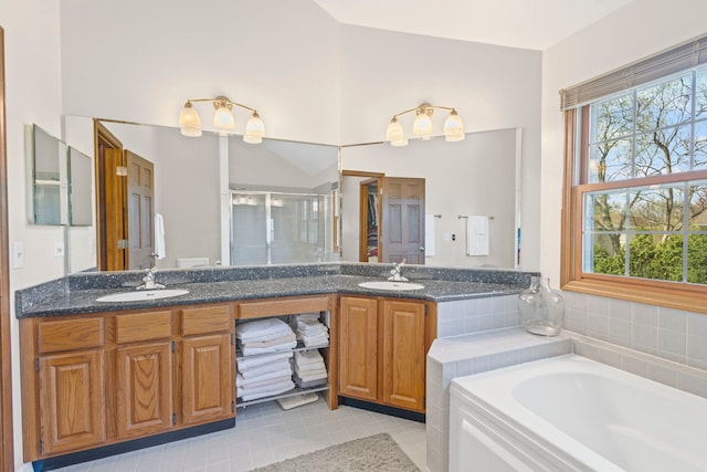 964 W Hidden Hills Ln, Palatine, IL 60067 - bedroom featuring high vaulted ceiling, ceiling fan, light colored carpet, and baseboards