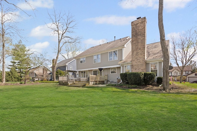 964 W Hidden Hills Ln, Palatine, IL 60067 - rear view of property featuring a residential view, a lawn, a wooden deck, and a chimney