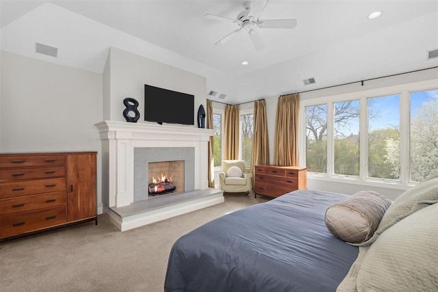 1784 Reserve Ct, Highland Park, IL 60035 - carpeted bedroom featuring a lit fireplace, recessed lighting, and ceiling fan