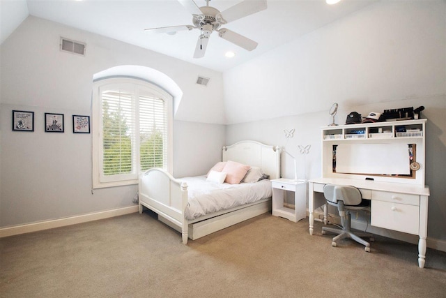 1784 Reserve Ct, Highland Park, IL 60035 - carpeted bedroom featuring vaulted ceiling, recessed lighting, and a ceiling fan