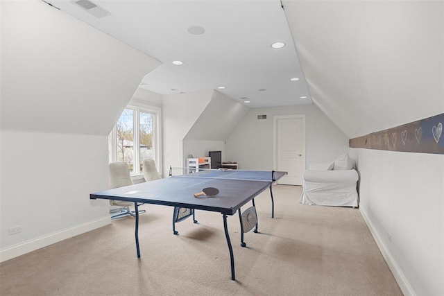 1784 Reserve Ct, Highland Park, IL 60035 - game room with vaulted ceiling, baseboards, light colored carpet, and recessed lighting