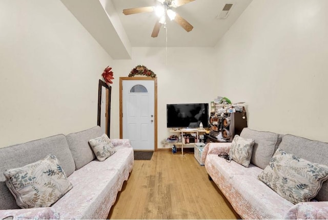 2629 W Luther St, Chicago, IL 60608 - living room with a ceiling fan, visible vents, and light wood finished floors