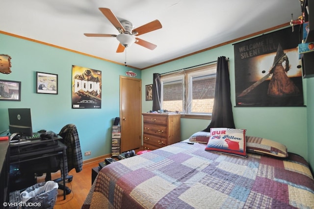 7046 W 63rd Pl, Chicago, IL 60638 - bedroom featuring ceiling fan, baseboards, ornamental molding, and wood finished floors