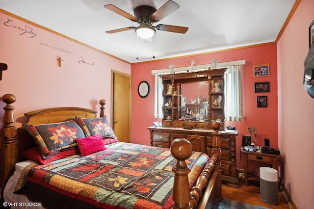 7046 W 63rd Pl, Chicago, IL 60638 - bedroom with a ceiling fan, wood finished floors, and crown molding