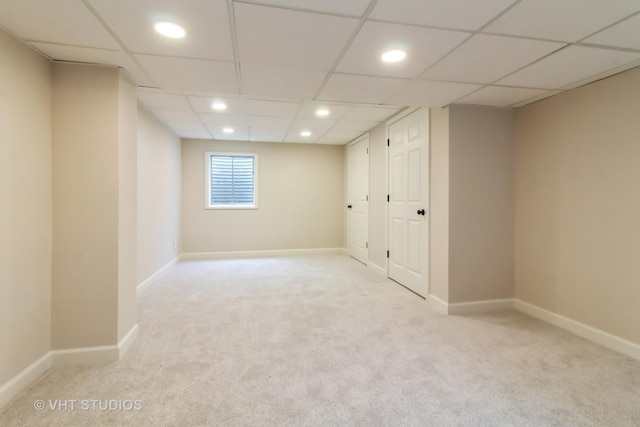 2509 Oak Trails Dr, Aurora, IL 60506 - basement featuring light carpet, recessed lighting, and a drop ceiling