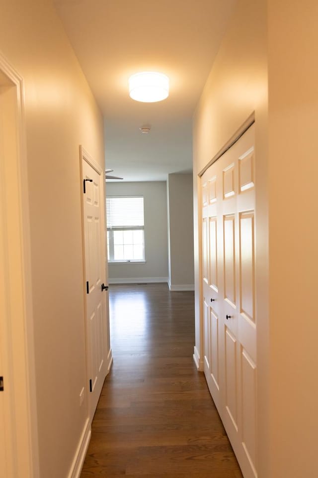 2836 Hillcrest Cir, Naperville, IL 60564 - hallway featuring dark wood-style flooring and baseboards