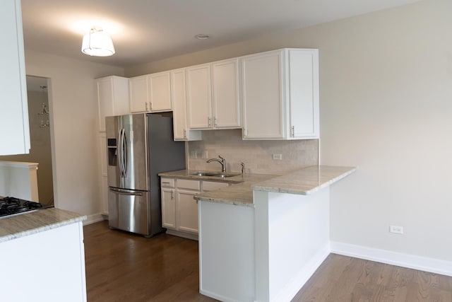 2836 Hillcrest Cir, Naperville, IL 60564 - kitchen with a sink, stainless steel fridge with ice dispenser, dark wood-type flooring, and white cabinets