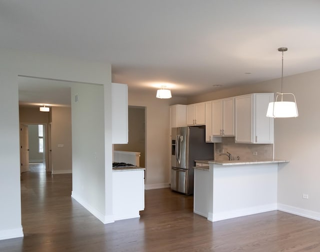 2836 Hillcrest Cir, Naperville, IL 60564 - kitchen with stainless steel fridge, dark wood-style flooring, white cabinetry, and light countertops