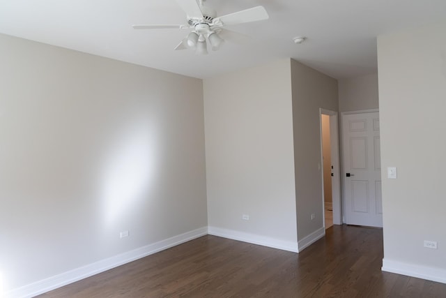 2836 Hillcrest Cir, Naperville, IL 60564 - unfurnished room featuring dark wood-type flooring, baseboards, ceiling fan, and a smoke detector