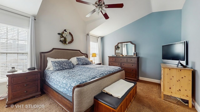 1734 Nashville Ln, Crystal Lake, IL 60014 - bedroom featuring a ceiling fan, baseboards, light colored carpet, and lofted ceiling
