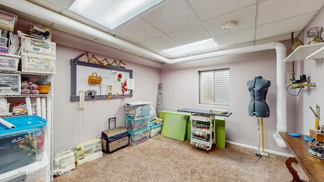 1734 Nashville Ln, Crystal Lake, IL 60014 - rec room with carpet flooring, baseboards, and a drop ceiling