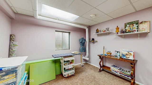 1734 Nashville Ln, Crystal Lake, IL 60014 - game room featuring carpet flooring, baseboards, and a paneled ceiling