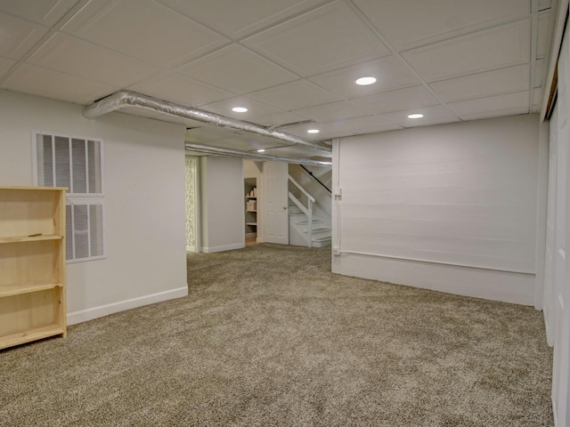 517 S Washington St, Wheaton, IL 60187 - finished below grade area with baseboards, visible vents, recessed lighting, stairs, and carpet floors